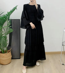 Luxury Pleated Flare Sleeve Dress