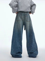 Men's Japanese Streetwear Rhinestone Baggy Jeans