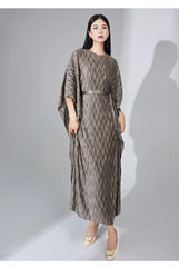 Truly Pleated Batwing Sleeve Couture Dress