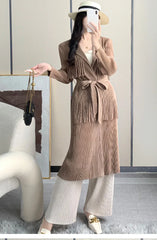 Luxe Plissé Pleated Tassel Long Coat