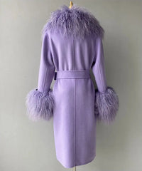 Women's Luxe Cashmere Wool and Sheep Fur Coat