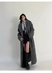 Women's Oversized Gray Woolen Trench Coat