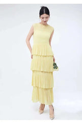 Unique Tiered Pleated Sleeveless Dress