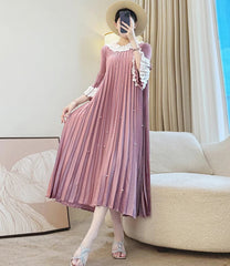 Plisse Ruffled Neckline Dress