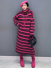 HEYFANCYSTYLE Vibrant Stripes Turtleneck Knit Dress