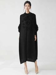 Elegant Pleated Floral Sleeve Dress
