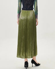 Luxury Metallic Plissé Midi Skirt