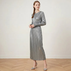 Luxury Pleated Metallic Dress