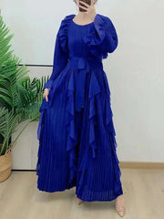 Luxury Pleated Ruffle Midi Dress
