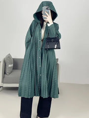 Luxury Plisse Hooded Long Coat