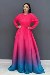 Gorgeous Pink Floral Sleeve Gradient Maxi Dress