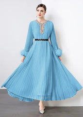 Luxe Pleated Crystal & Feather Dress