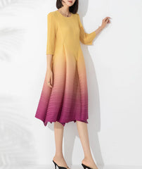 Couture Pleated 3/4 Sleeve Midi Dress