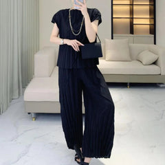 Pleated Vertical Wide Leg Set