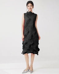 Plissé Sleeveless Above-Knee Dress