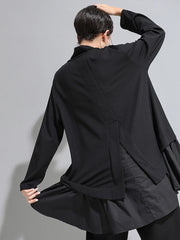 HEYFANCYSTYLE Black Asymmetrical Ruffles Shirt
