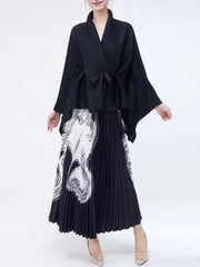 Luxe Black Wrap Top & Pleated Skirt Set