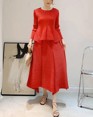 Formal Plissé Peplum Skirt Set