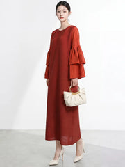 Luxury Ruffle Sleeve Plisse Dress