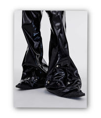 Men's Luxe Black Shiny Vegan Leather Flared Pants