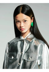 Luxurious Silver Metallic Oversized Jacket