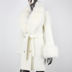 Petite Cashmere Wool Real Fur Jacket