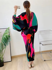 Women's Chic Oversized Sleeve Pleated Midi Dress