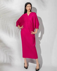 Pleated Batwing-Sleeve Dress