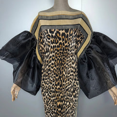 Leopard Plissé Organza Dress