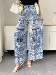 Pleated Wide-Leg Stretchy Trousers
