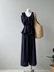 Linen Blend Top & Wide Leg Trousers Set