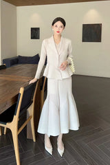 Japanese Luxe Asymmetrical Pleated Skirt Suit