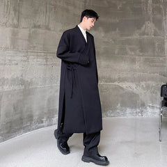 Men's Black Kimono Wrap Wool Long Coat