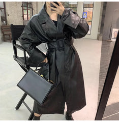 Amelia Luxe Long Leather Trench Coat