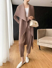 Elegant Drape Pleat Long Cardigan