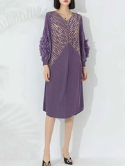 Luxury Plissé Floral Sleeve Dress