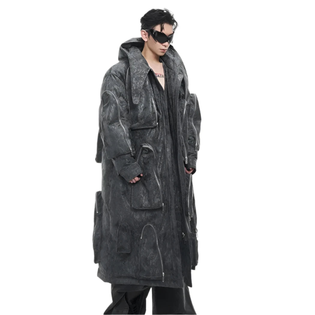 Men's Luxury Streetwear Techwear Hooded Long Jacket