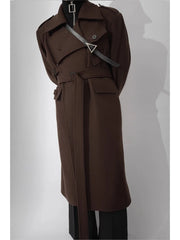 Men's Rich Brown Designer Wool Trench Coat