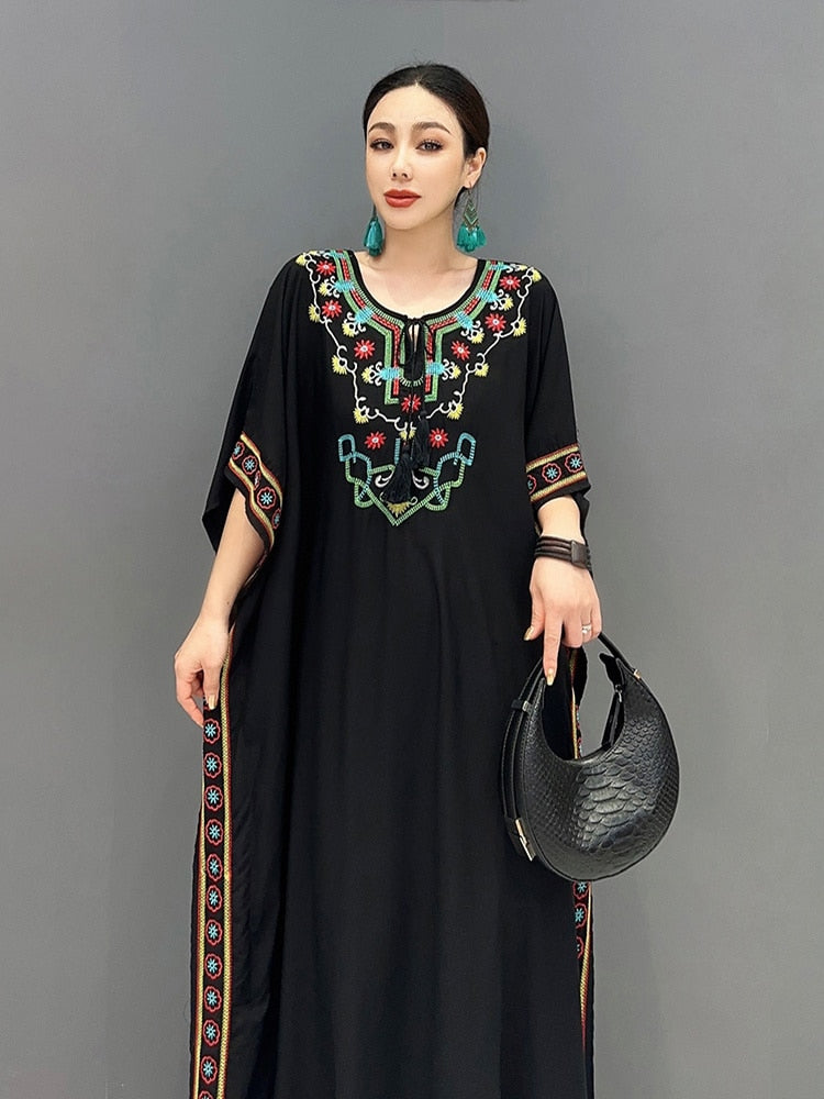 Black Casual Loose Long Batwing Sleeve Maxi Dress