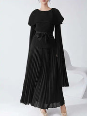 Elegant Formal Pleated Blouse & Skirt