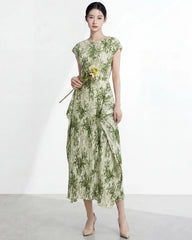 Luxury Botanical Pleated Dress