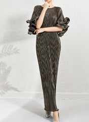 Elegant Plisse Ruffle-Sleeve Dress