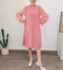 Luxury Pleated Floral Ruffle Dress
