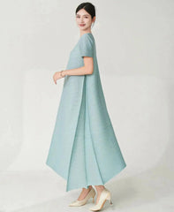 Asymmetric Short Sleeve Pleated Dress