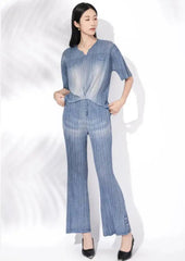 Ombre Denim Plisse Pants Set