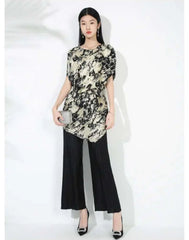 Gold Pleated Top & Pant Set