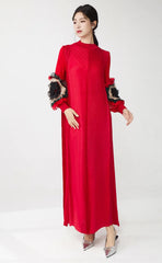 Truly Pleated Ruffle Sleeve Dress