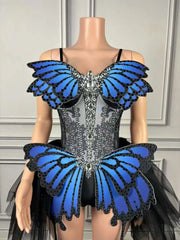 Women's Elegant 3D Butterfly Rhinestone Bodysuit