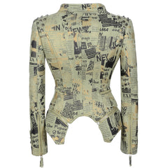 Stylish Newspaper Motorcycle Biker Studded Jacket