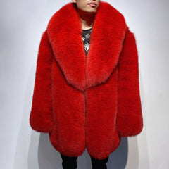 Red Fox Fur Coat for Men with Collar